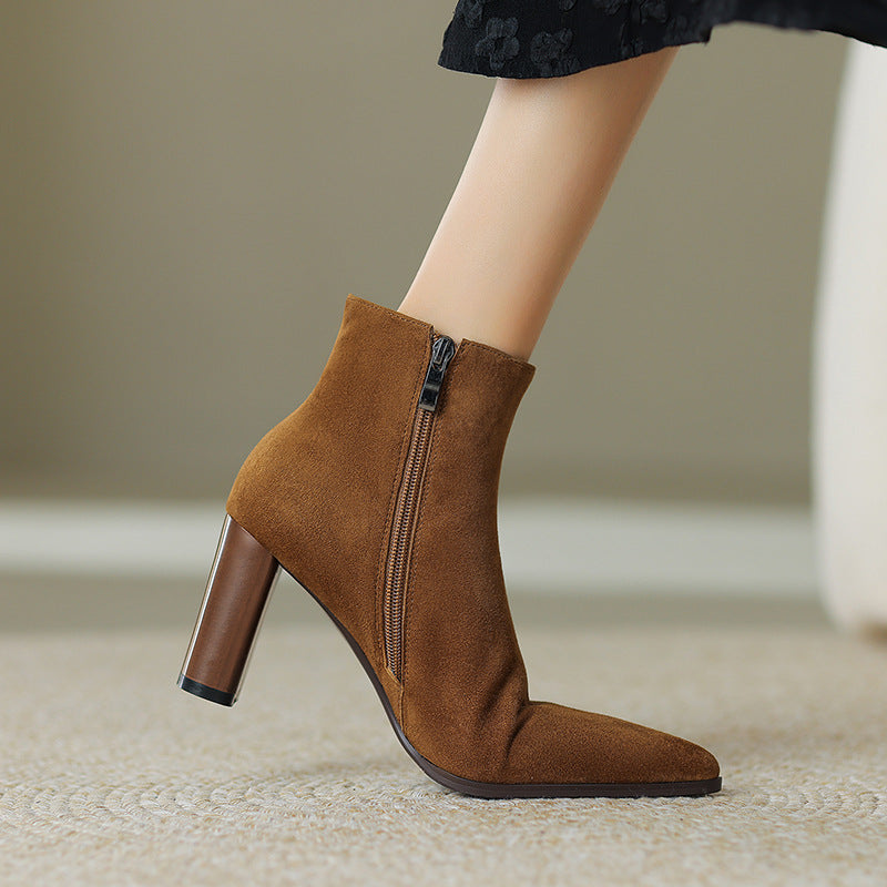 Women's Suede Ankle Boots – Verlune Pointed Toe with Block Heel