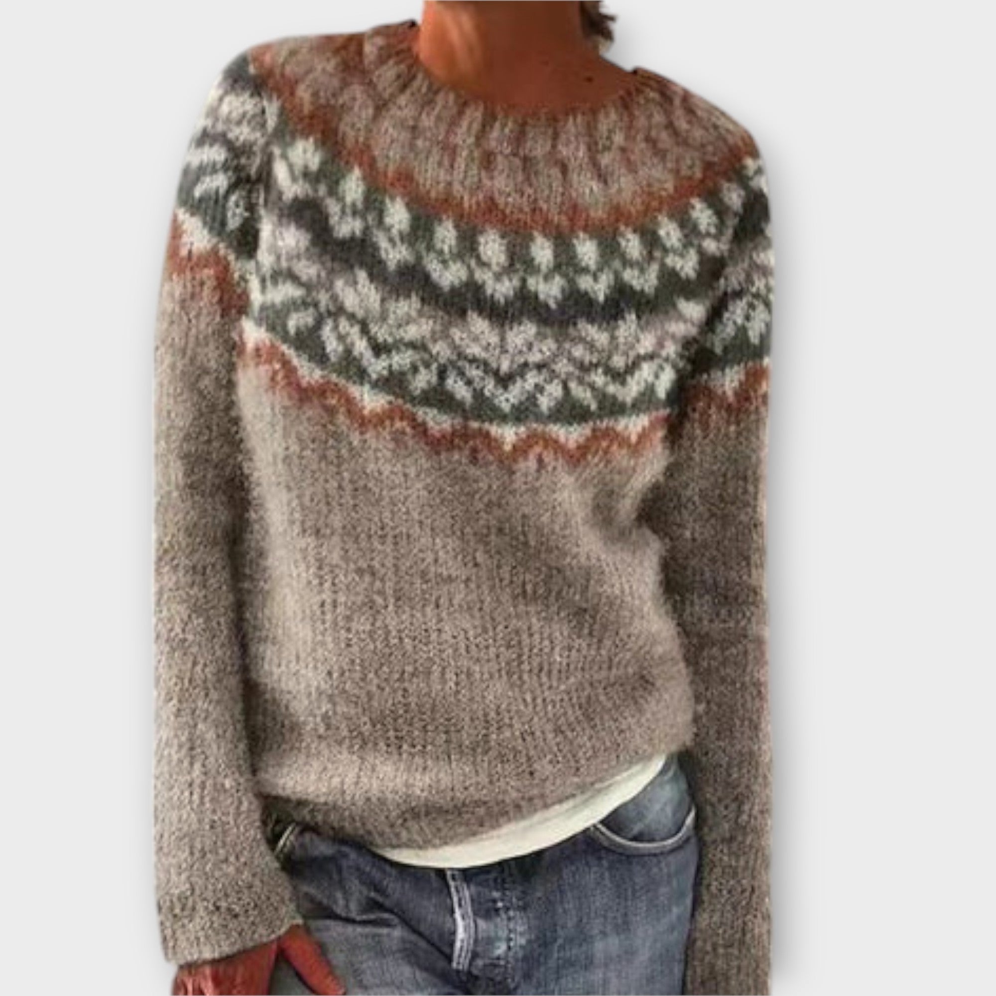 Women's Fair Isle Jumper – Patterned Yoke Knit Sweater