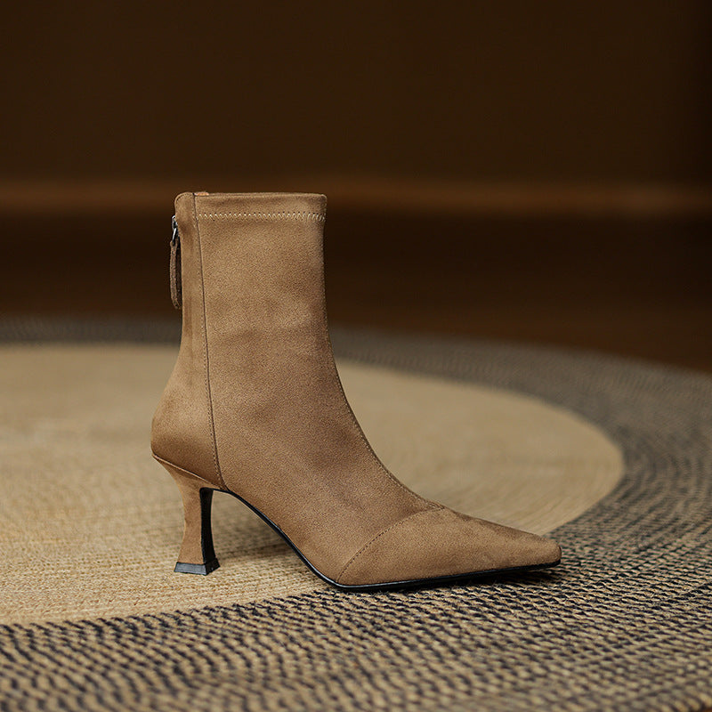 Women's Suede Ankle Boots – Corvella Pointed Toe with Slim Heel