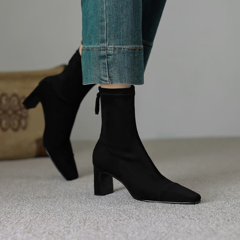Women's Mid Calf Boots – Sarona Rounded Toe with Curved Heel