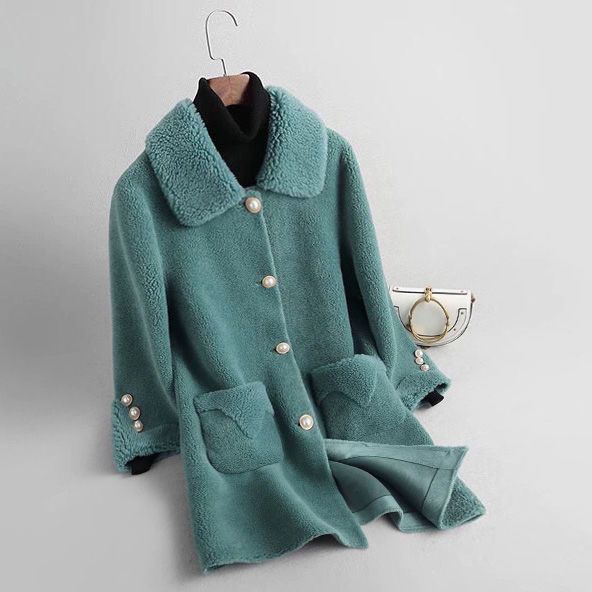 Women's Teddy Jacket – Aurelia Teal Collared Faux Shearling Jacket