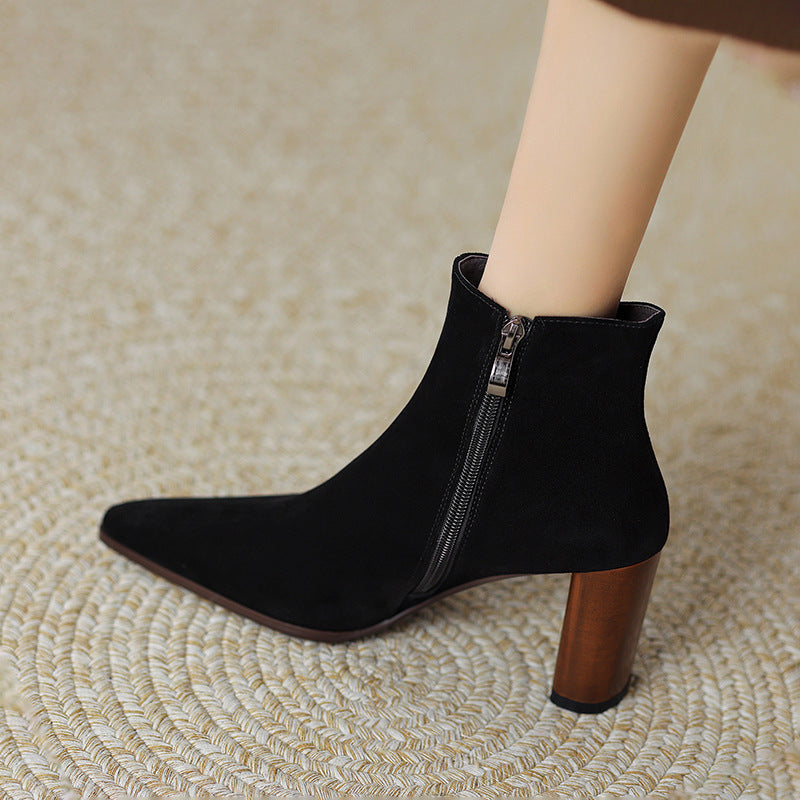 Women's Suede Ankle Boots – Verlune Pointed Toe with Block Heel