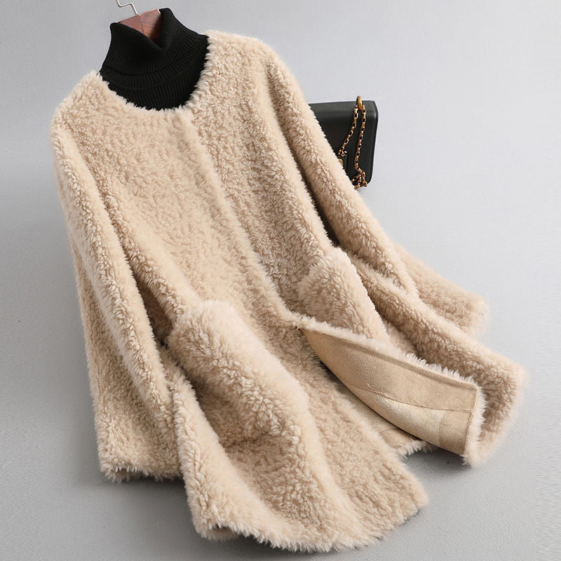 Women's Teddy Coat – Celeste Collarless Longline Faux Shearling Coat