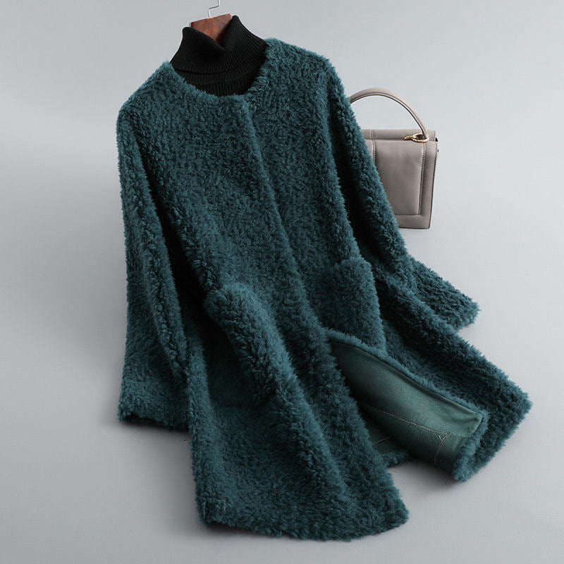 Women's Teddy Coat – Celeste Collarless Longline Faux Shearling Coat