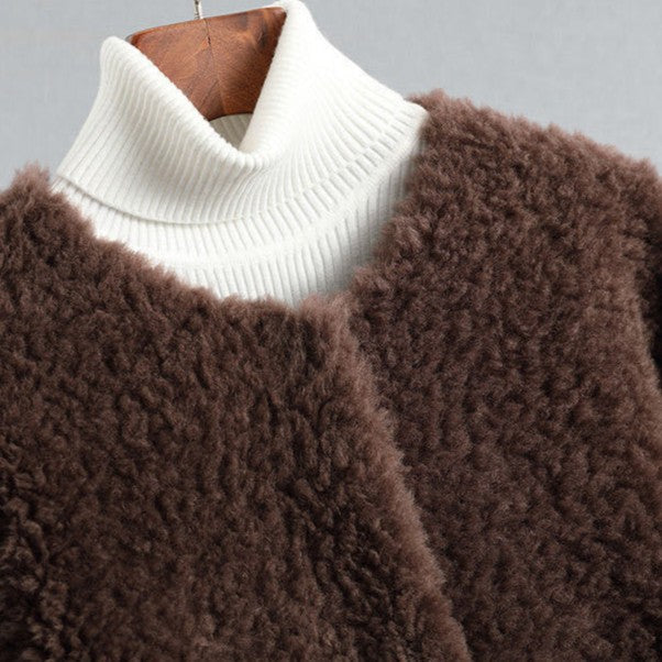 Women's Teddy Coat – Celeste Collarless Longline Faux Shearling Coat
