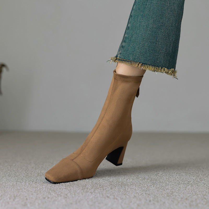 Women's Mid Calf Boots – Sarona Rounded Toe with Curved Heel