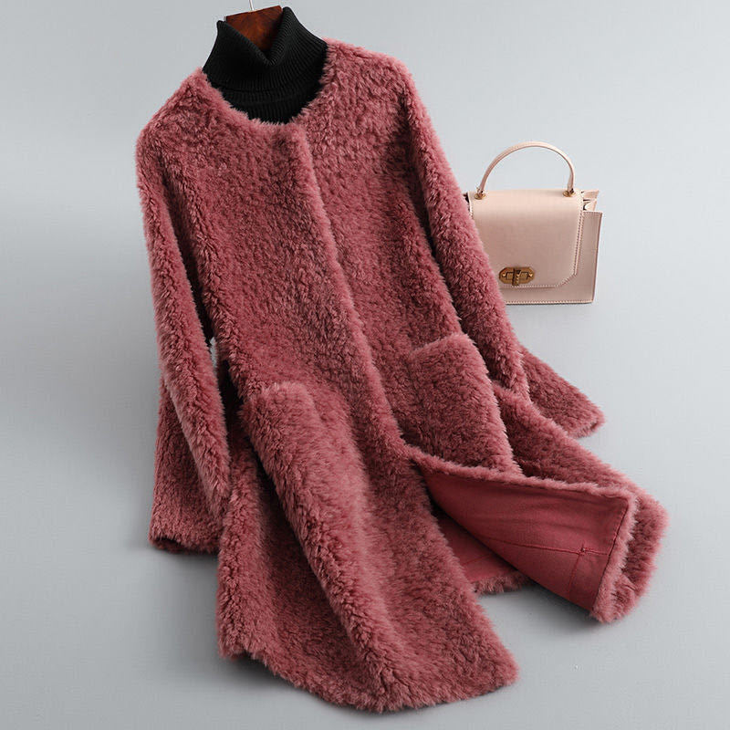 Women's Teddy Coat – Celeste Collarless Longline Faux Shearling Coat