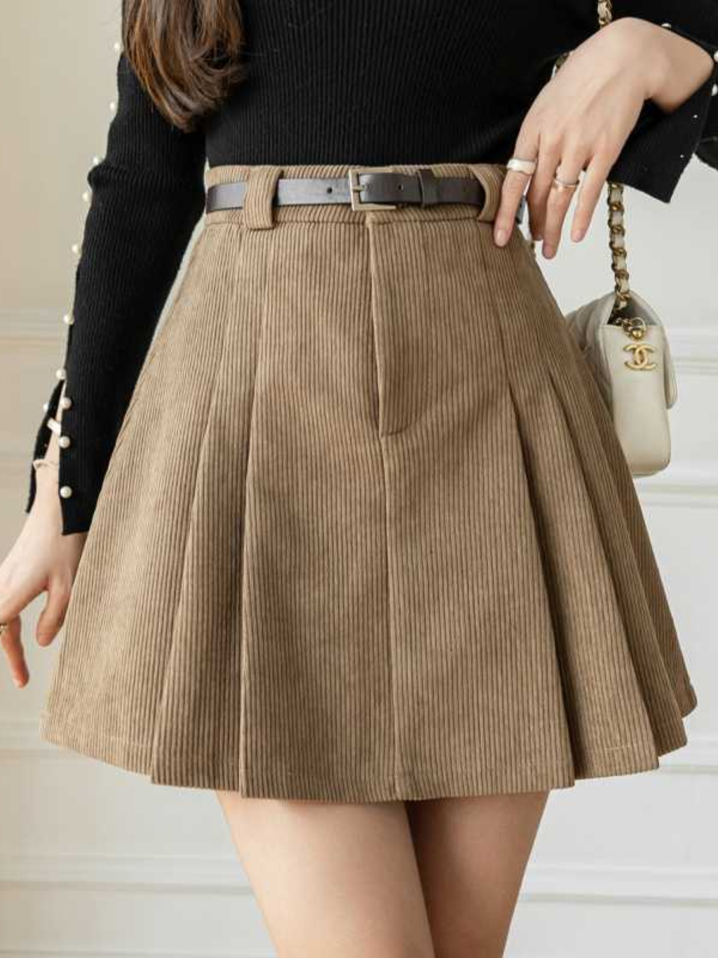 Women's Pleated Corduroy Skirt – High Waist Mini Cord Skirt