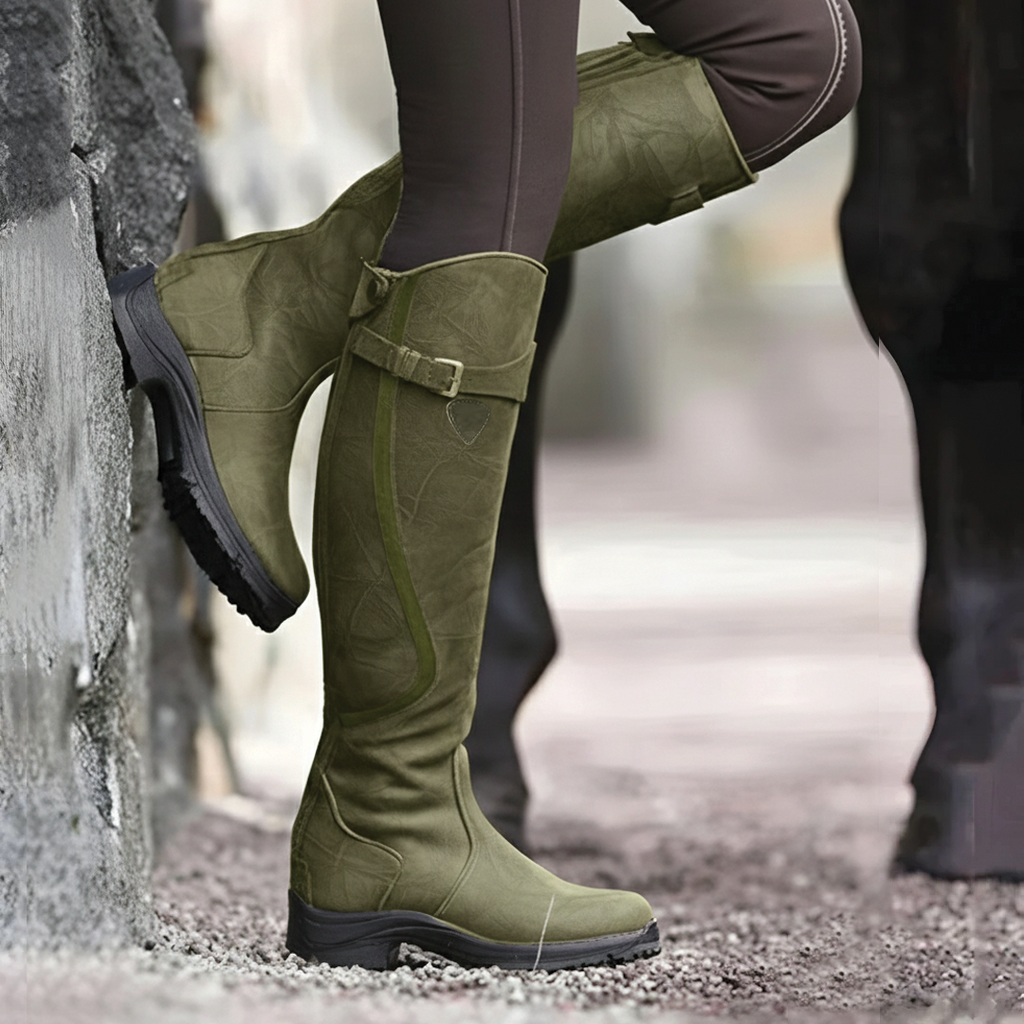 Women's Knee High Riding Boots – Buckled Strap with Lugged Sole