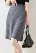Women's Ribbed Knit Skirt – Knee Length Elastic Waist Skirt