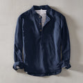 Men's Grandad Collar Popover Shirt – Long Sleeve Half Placket Shirt