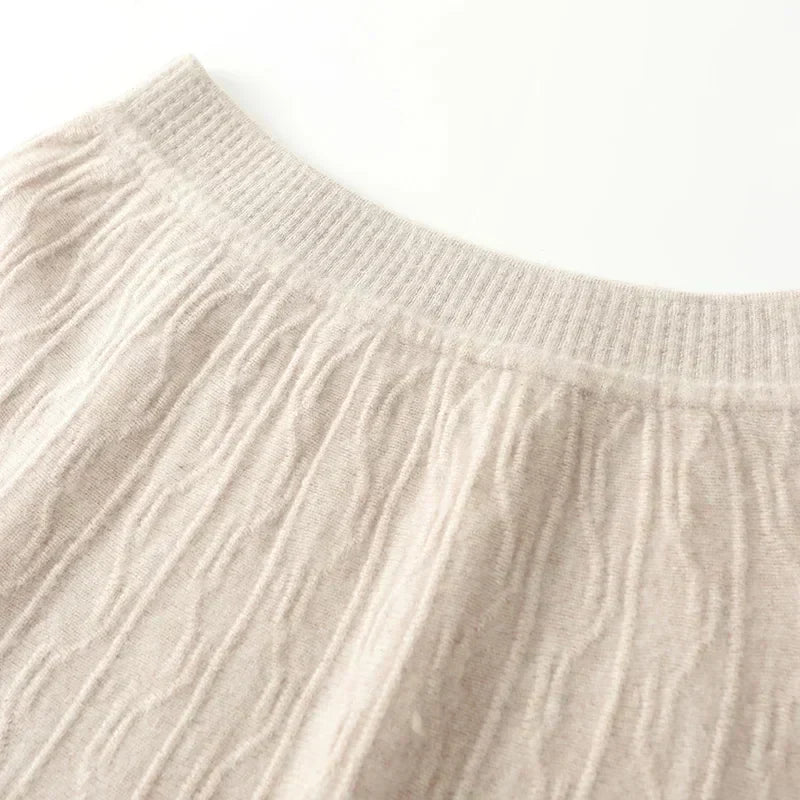 Women's Cable Knit Midi Skirt – High Waist Knitted Skirt