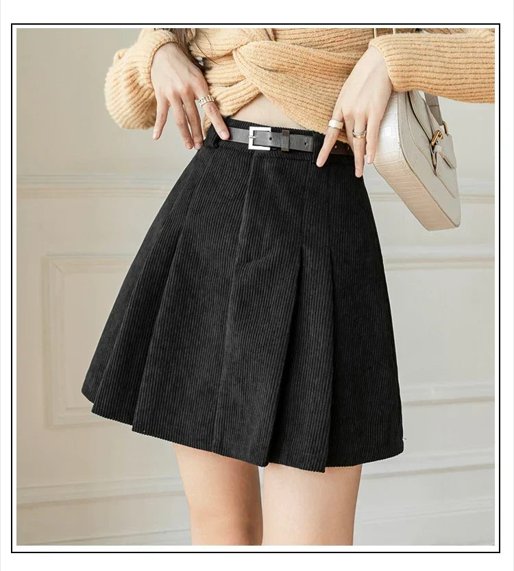 Women's Pleated Corduroy Skirt – High Waist Mini Cord Skirt