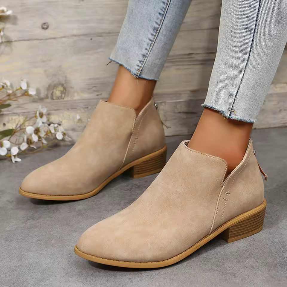 Women's Cut Out Ankle Boots in Apricot