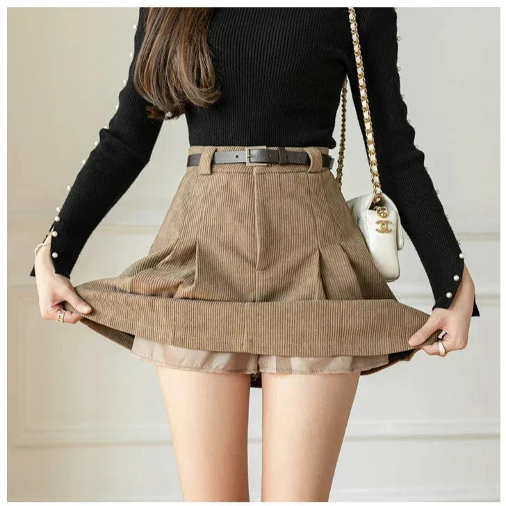 Women's Pleated Corduroy Skirt – High Waist Mini Cord Skirt