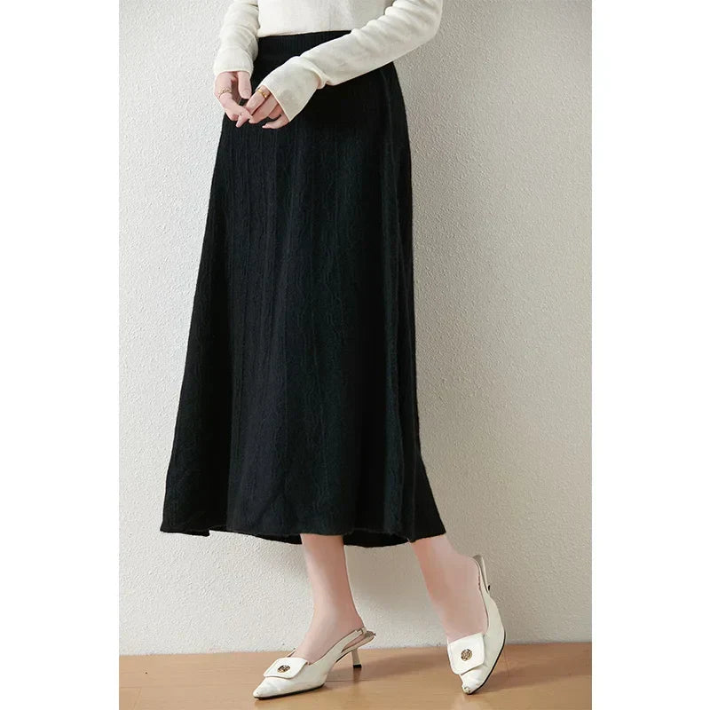 Women's Cable Knit Midi Skirt – High Waist Knitted Skirt