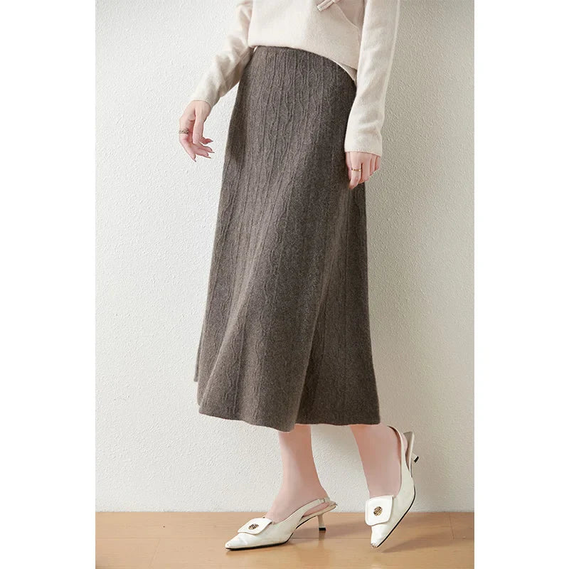 Women's Cable Knit Midi Skirt – High Waist Knitted Skirt