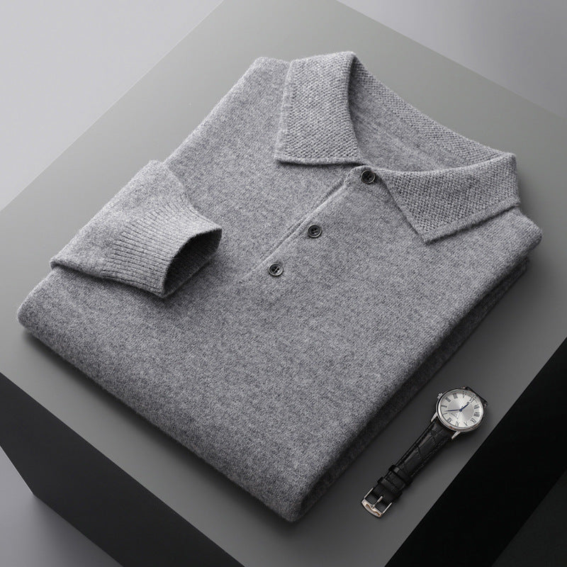 Men's Knitted Polo Jumper in Grey