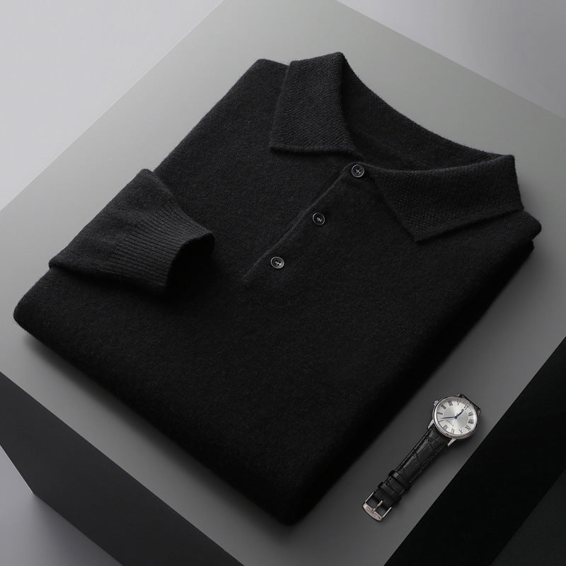 Men's Knitted Polo Jumper in Black