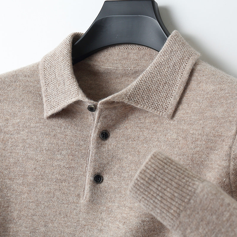 Men's Knitted Polo Jumper in Khaki
