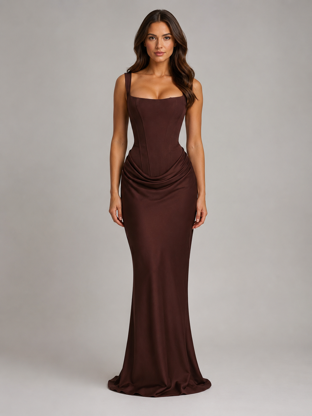 Women’s Bodycon Draped Corset Maxi Dress – Sculpted Silhouette