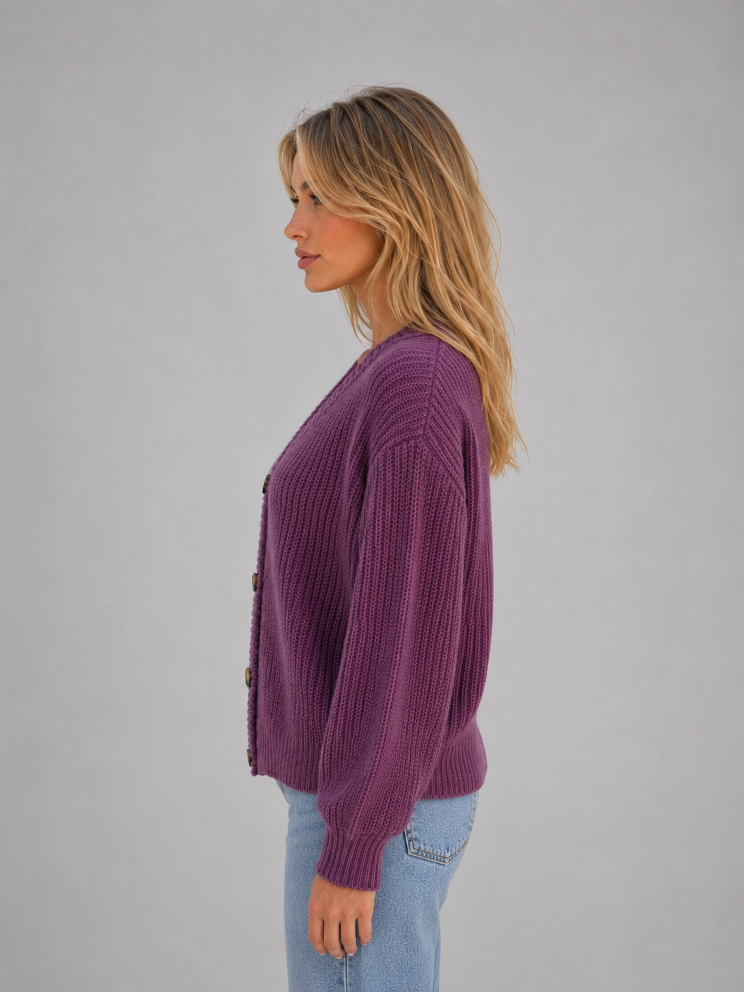 Women's Chunky Knit Cardigan – Button Front V-Neck Soft Ribbed Jumper