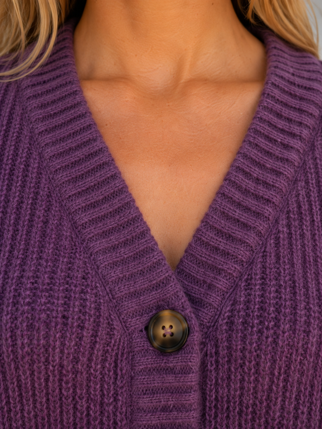 Women's Chunky Knit Cardigan – Button Front V-Neck Soft Ribbed Jumper