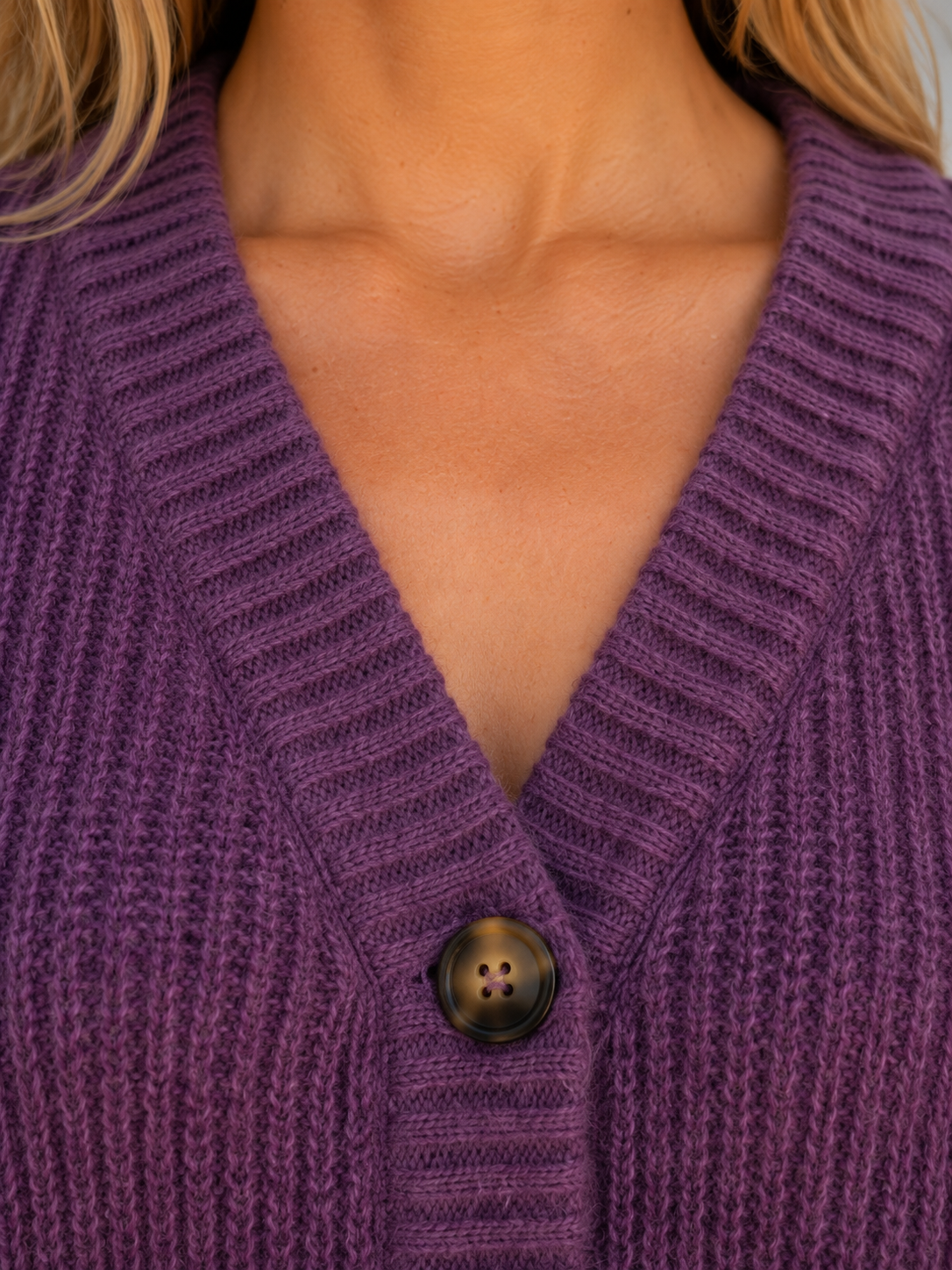 Women's Chunky Knit Cardigan – Button Front V-Neck Soft Ribbed Jumper