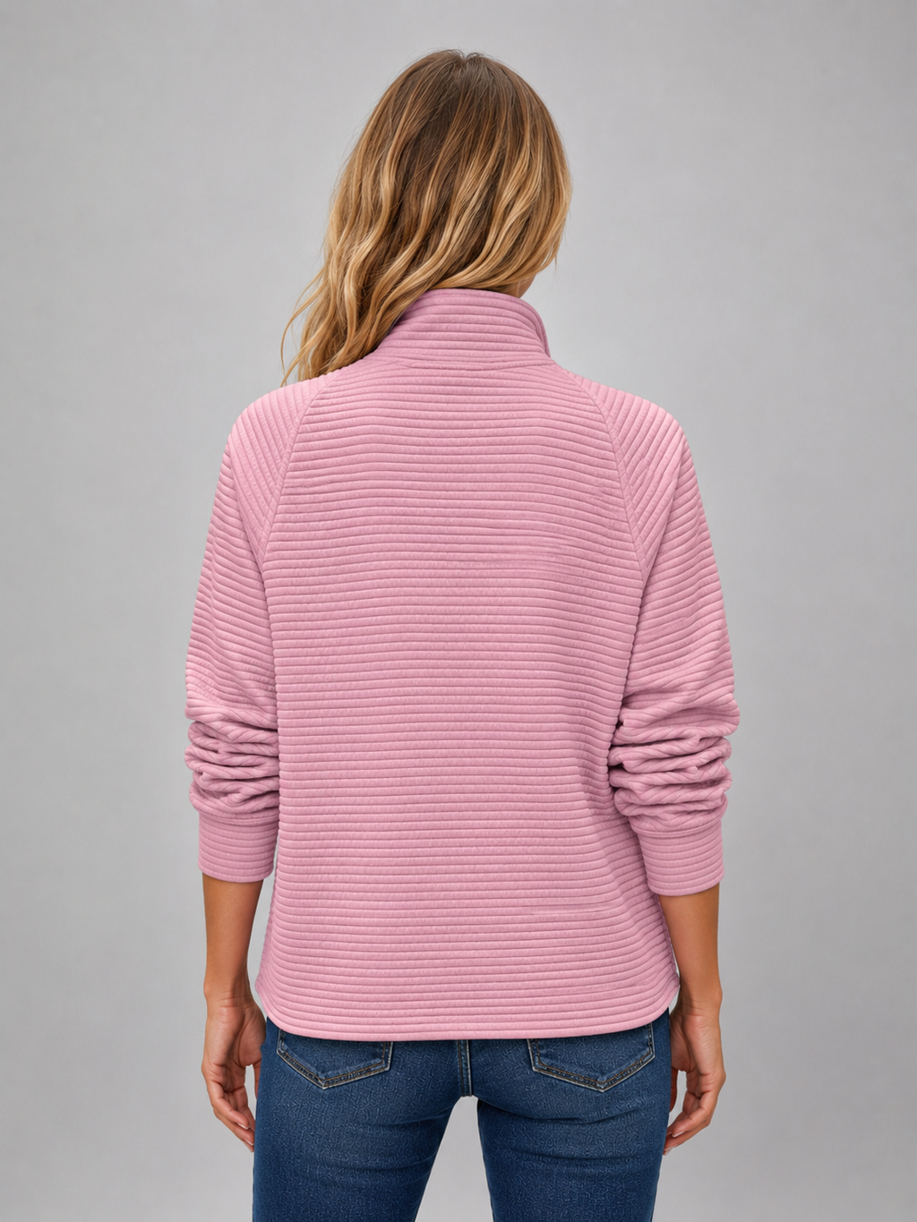 Women's Ribbed Half Zip Pullover – Casual Knit Zip Neck Jumper