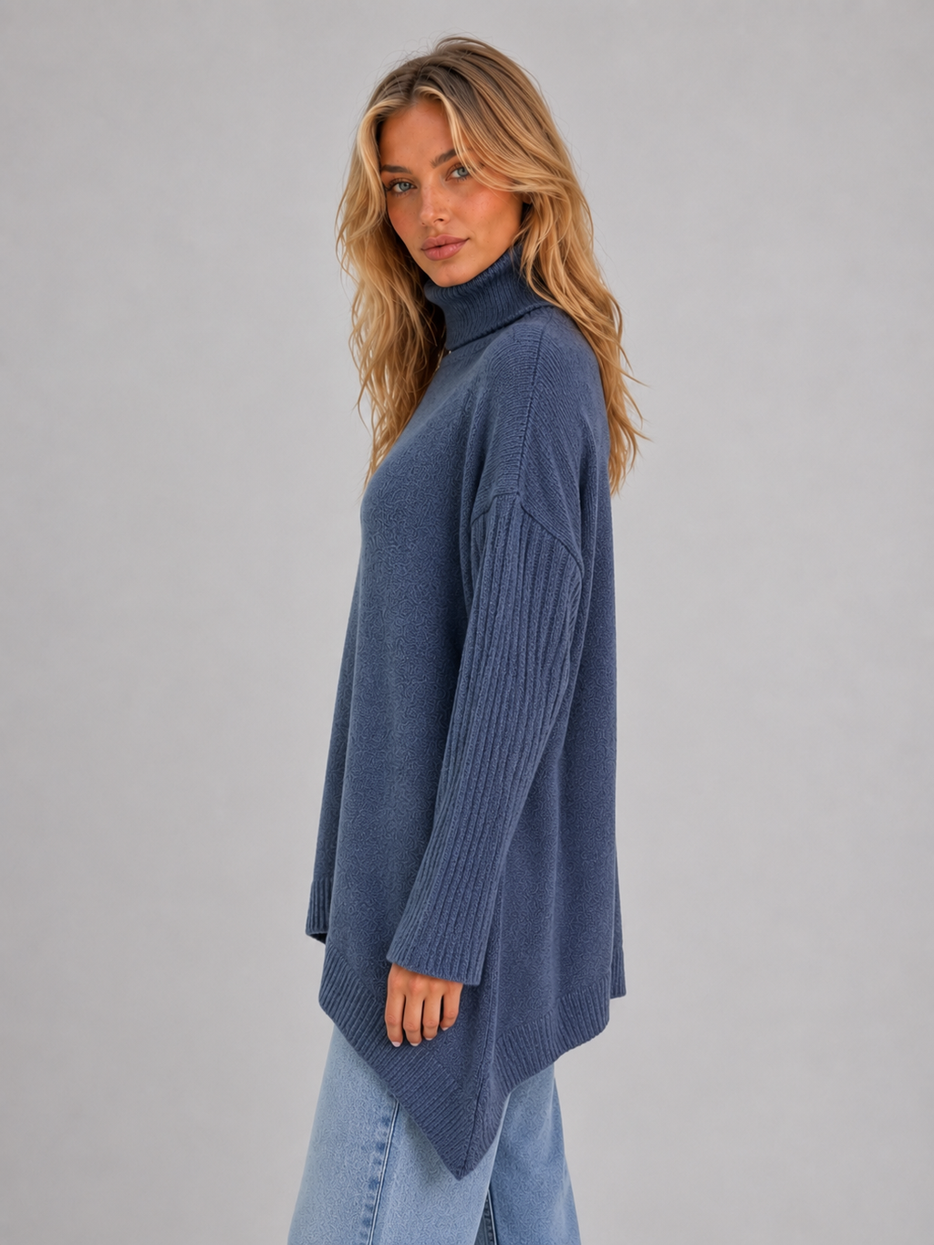 Women's Roll Neck Oversized Jumper – Soft Knit Longline Sweater