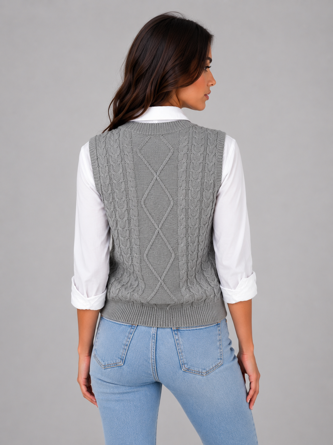 Women's Sleeveless Cable Knit Sweater Vest – V-Neck Knitted Waistcoat