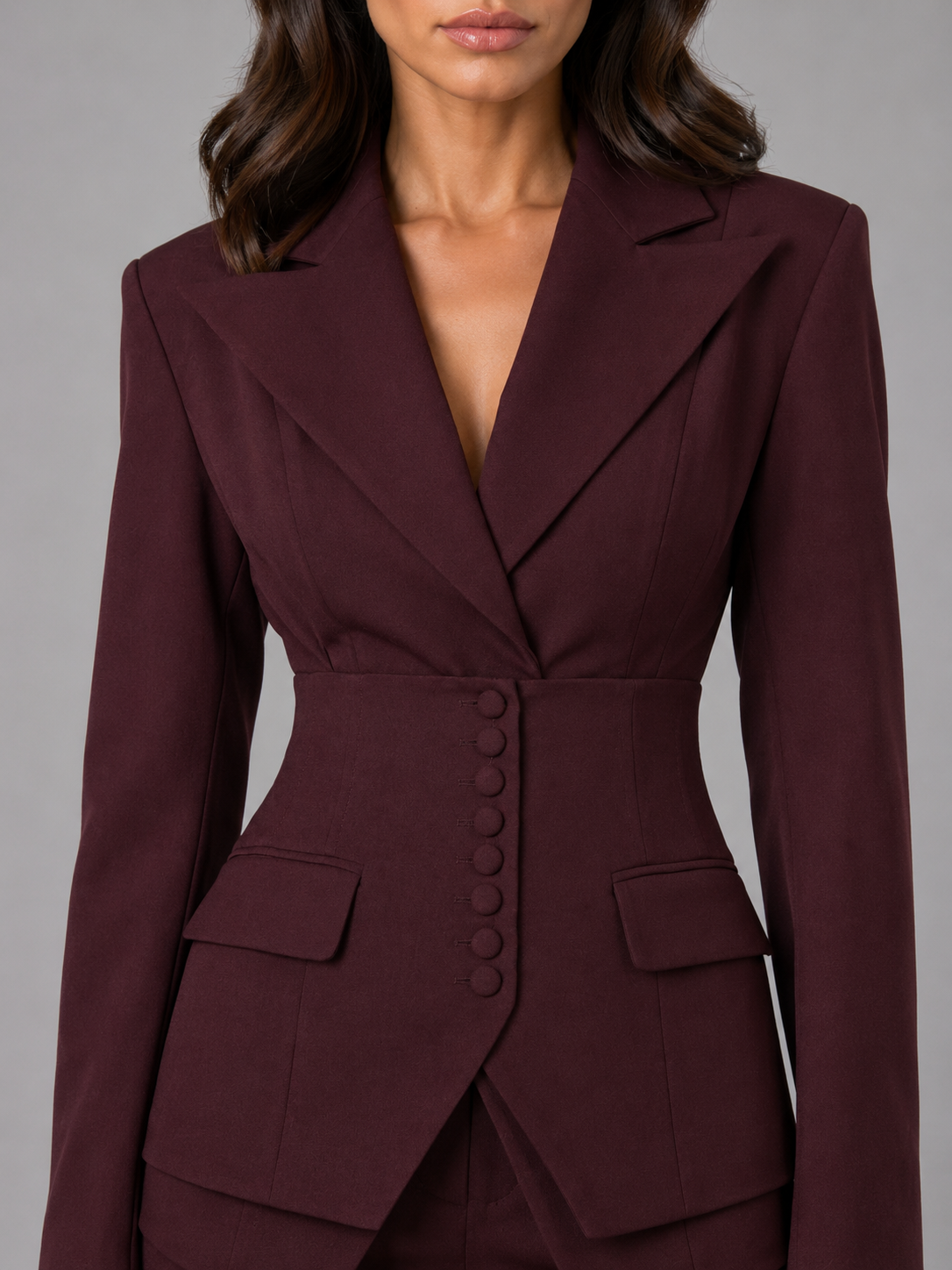 Women’s Tailored Three-Piece Suit – Cinched Waist & Wide-Leg Trousers