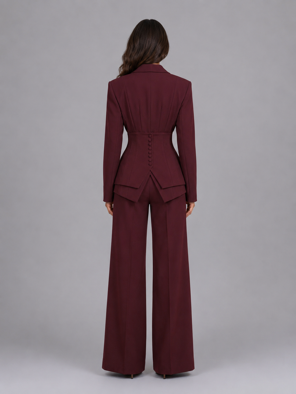 Women’s Tailored Three-Piece Suit – Cinched Waist & Wide-Leg Trousers