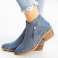 Women's Ankle Boots – Side Zip Suede Look Block Heel Boots