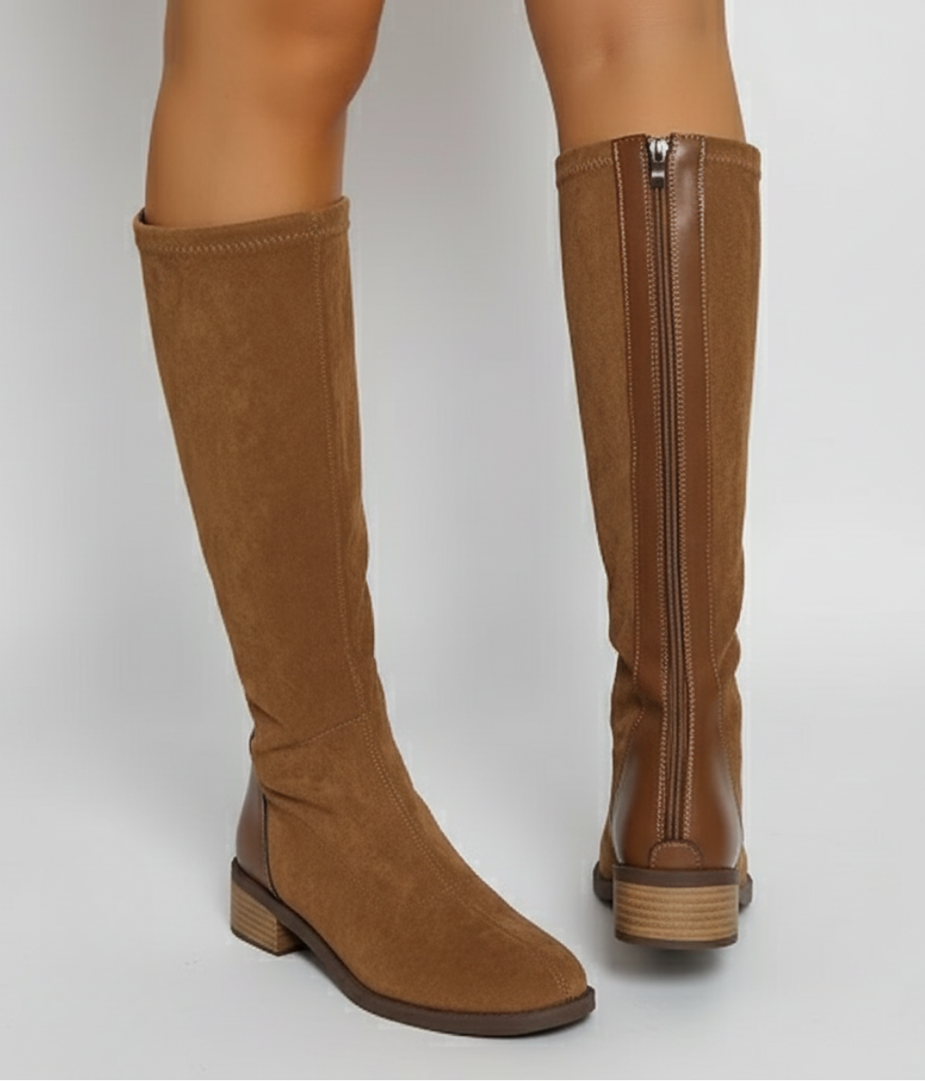 Women's Suede Look Knee High Boots – Stacked Heel Riding Boots