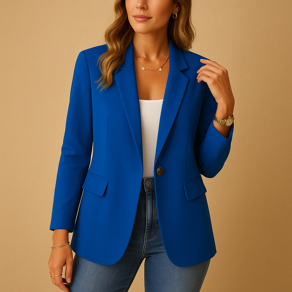 Women's Tailored Blazer in blue – Single Button Fitted Blazer