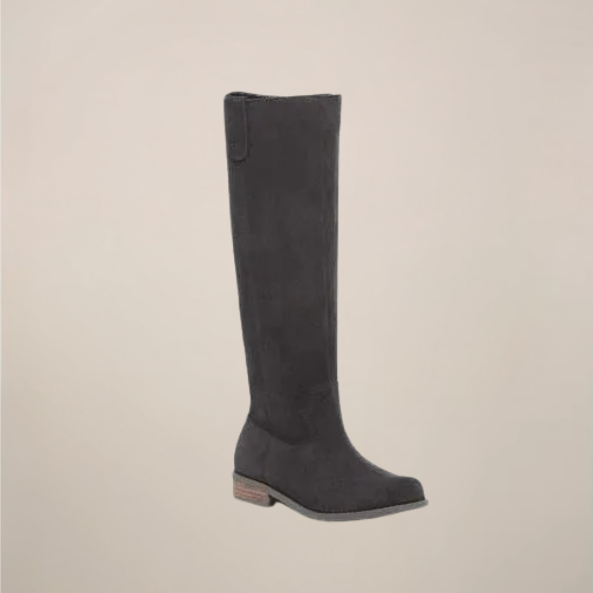 Knee high boots shown from behind with the shaft rising below the knee