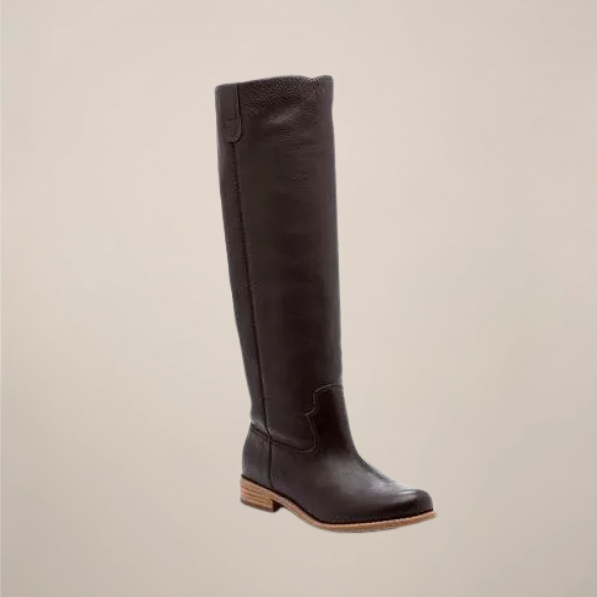 Detail of the low heel and sole on women's knee high boots