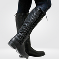 Women's Knee High Boots in black – Lace Up Flat Riding Boots