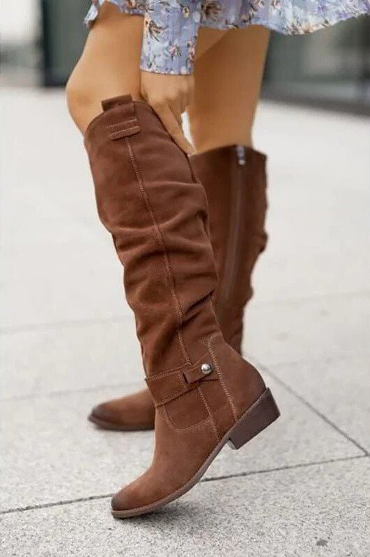 Women's Knee High Boots in brown – Slouch Suede Look Boots
