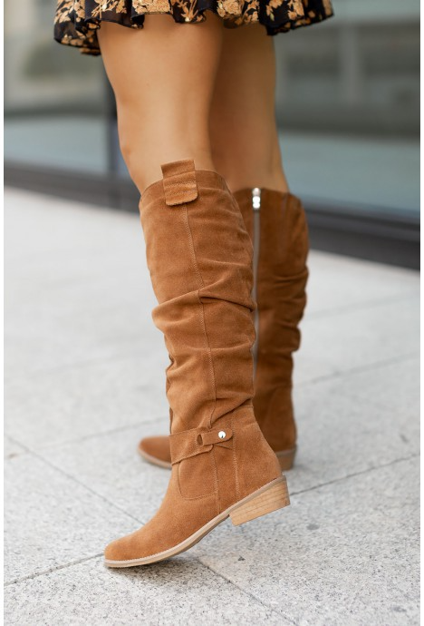 Women's Knee High Boots in caramel – Slouch Suede Look Boots