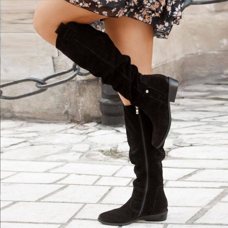 Women's Knee High Boots in black – Slouch Suede Look Boots
