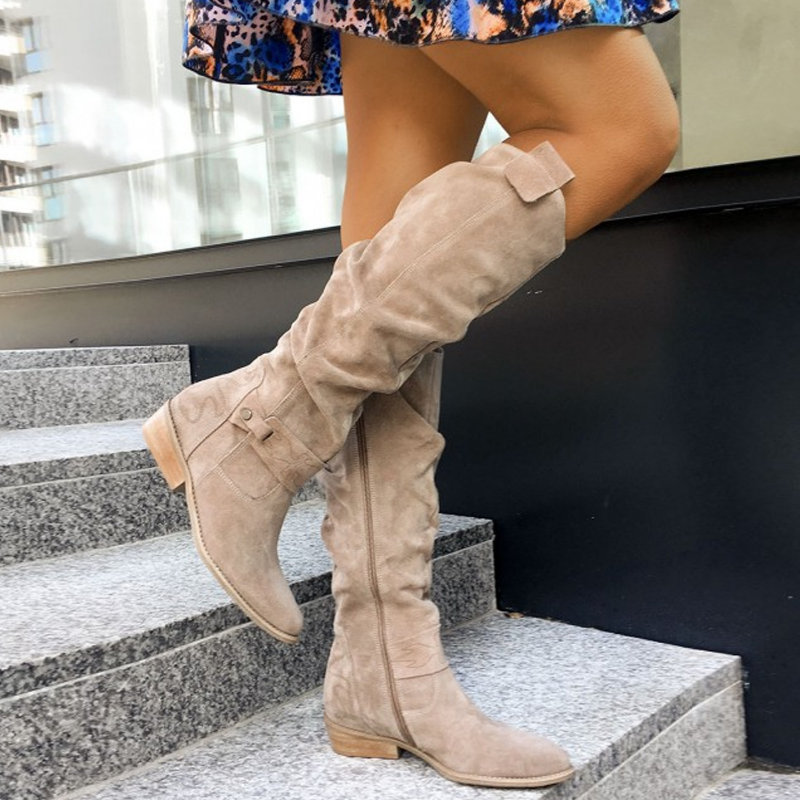 Women's Knee High Boots in beige – Slouch Suede Look Boots