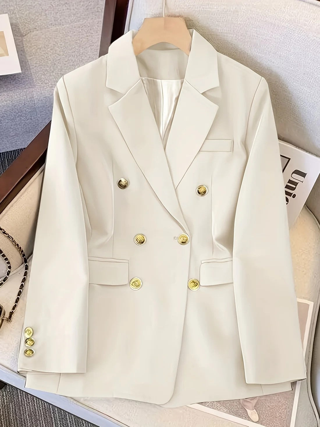 Women's Double Breasted Blazer in Cream