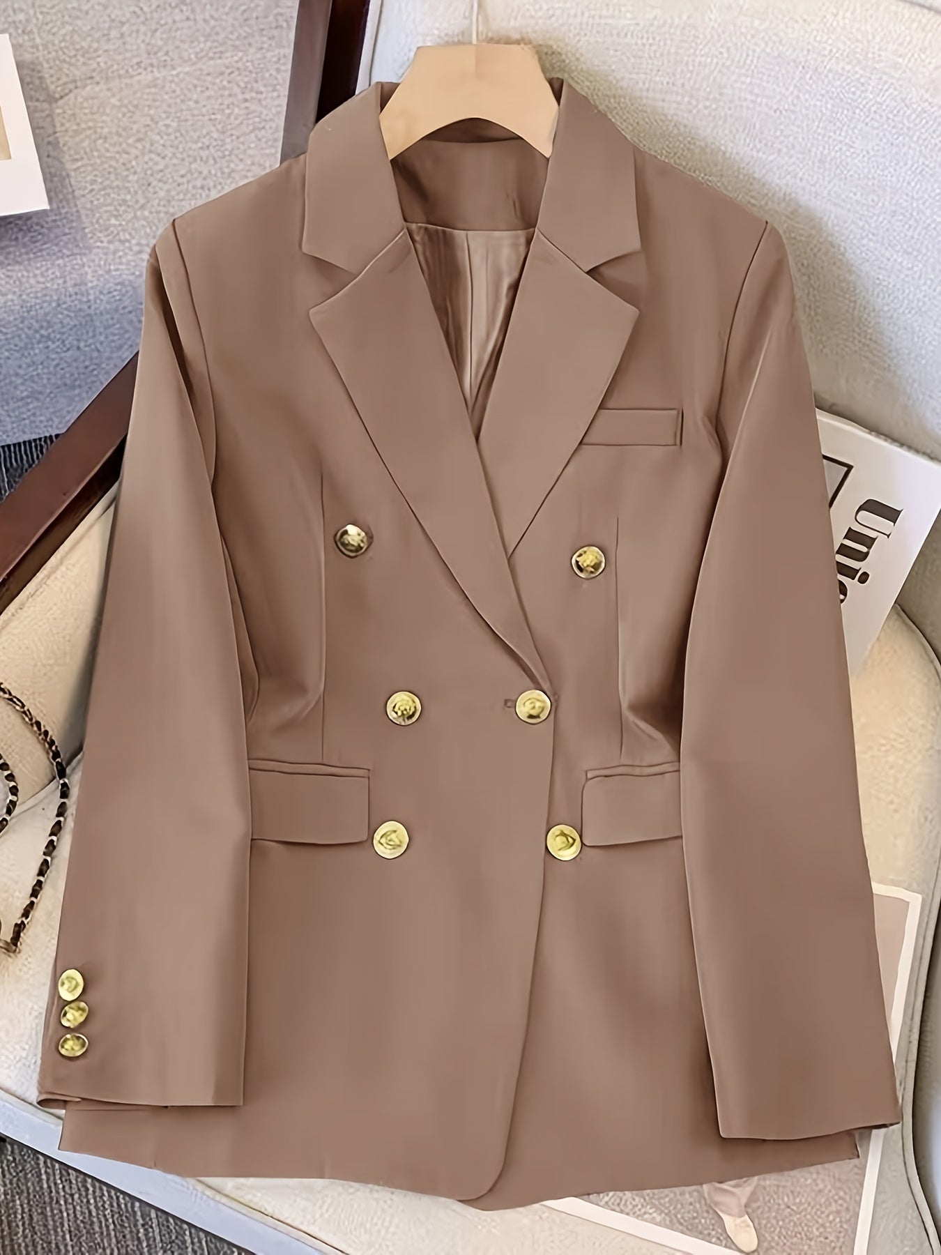 Women's Double Breasted Blazer in Camel