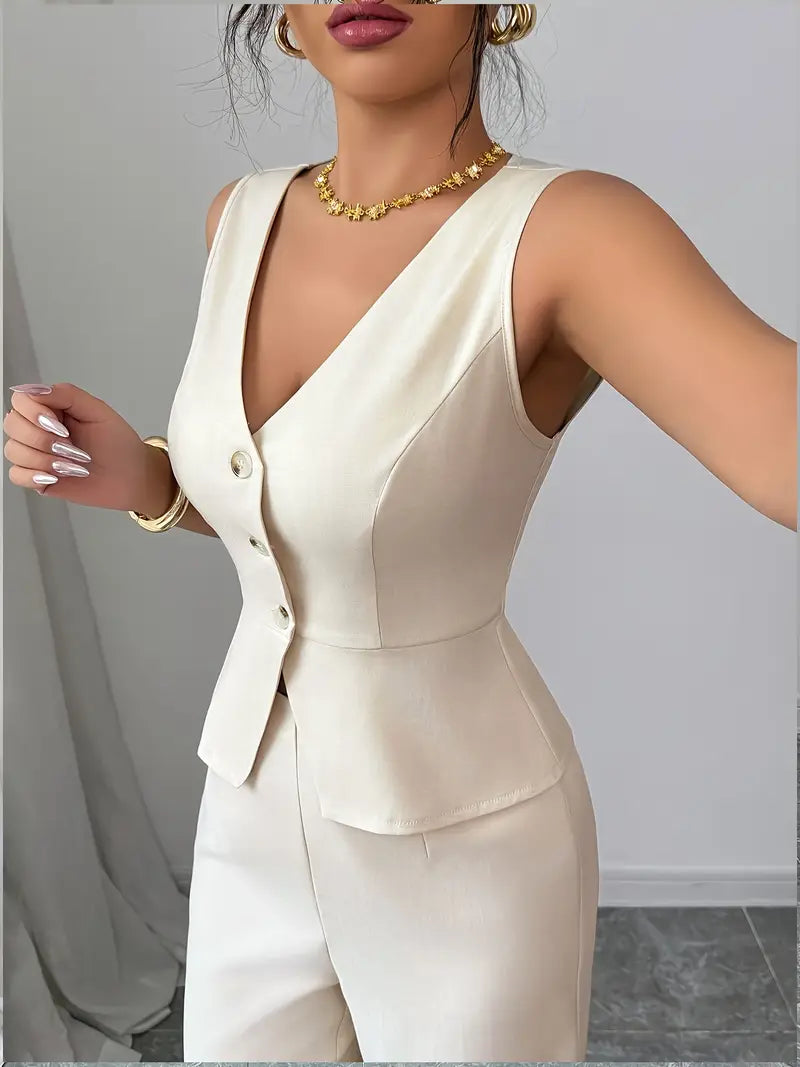 Women's Co-ord Set in cream – Tailored Waistcoat and Wide Leg Trousers