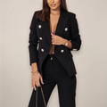 Women's Trouser Suit in black – Double Breasted Blazer with Ball Buttons