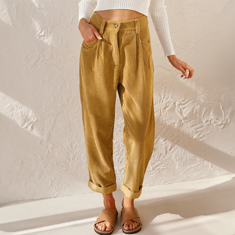 Women's High Waist Corduroy Trousers Relaxed Tapered