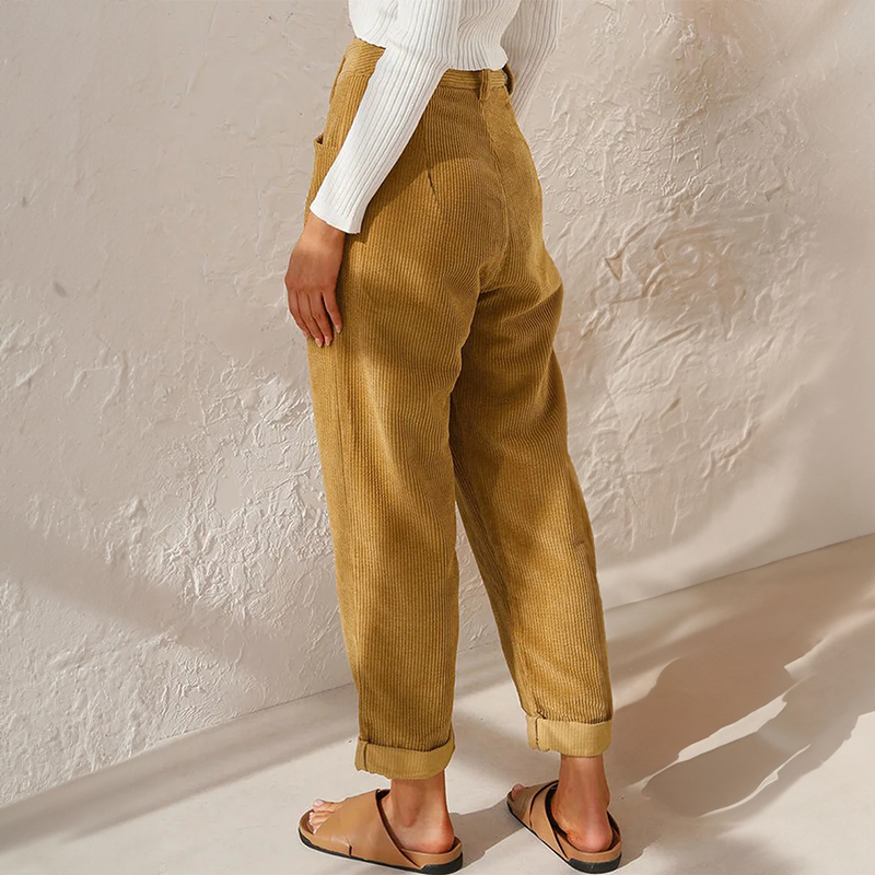 Women's High Waist Corduroy Trousers Relaxed Tapered
