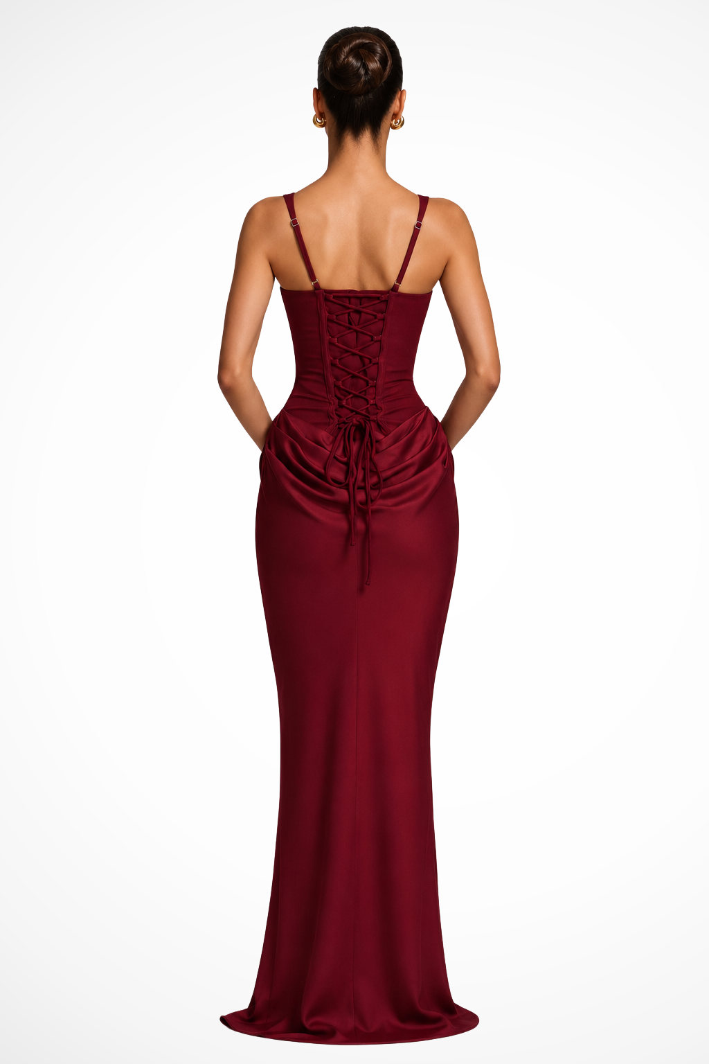 Women's Square Neck Corset Maxi Dress Draped Detail and Structured Bodice